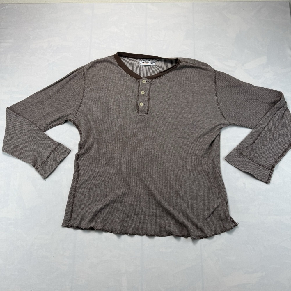 Urban Pipeline Waffle Knit Henley Shirt Mens L Taupe Y2K Thermal